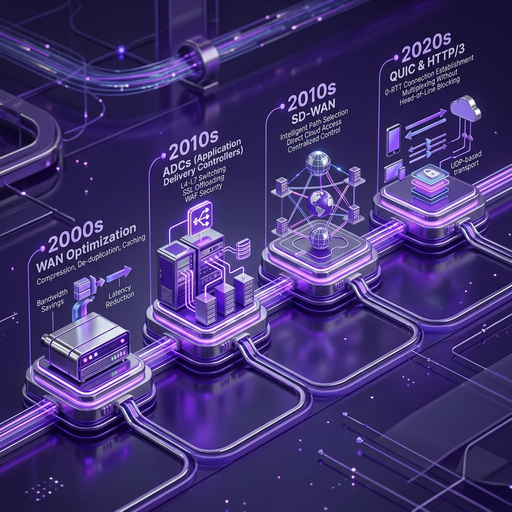 Evolution Timeline of Application Acceleration Techniques Infographic