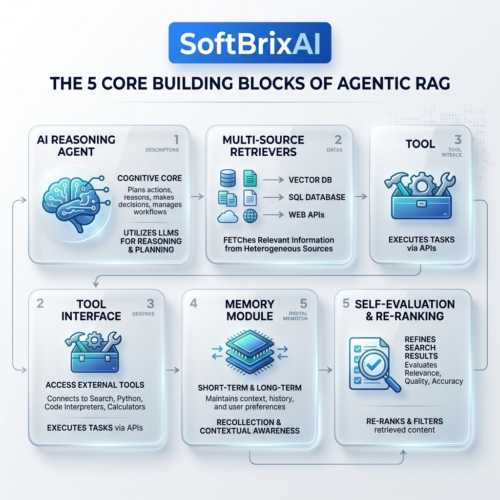 Core Building Blocks of Agentic RAG Infographic