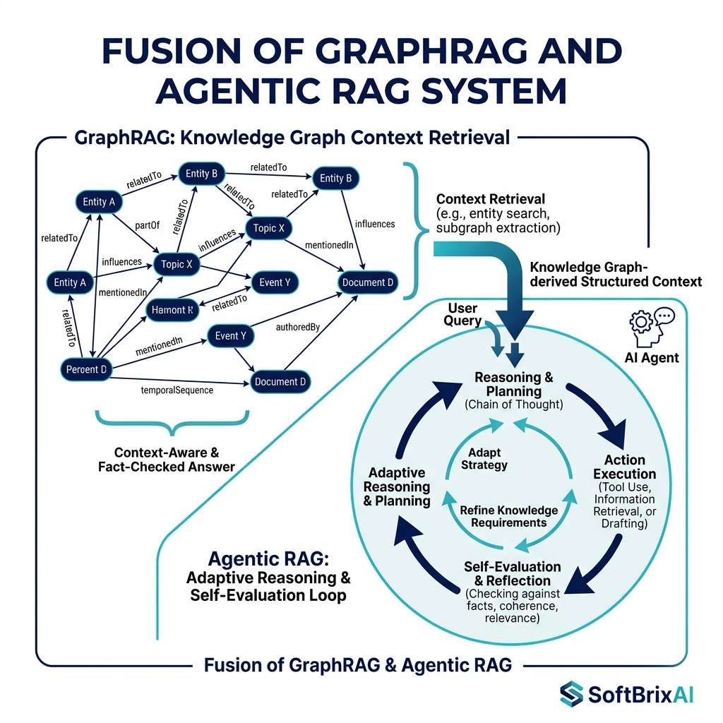 GraphRAG Knowledge Graph and Agentic RAG Fusion Diagram