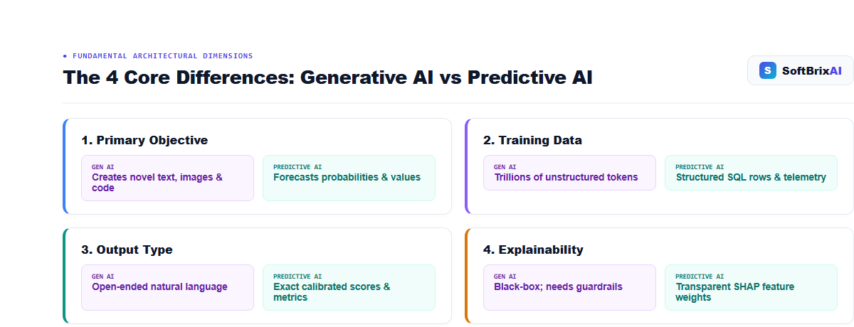 The 4 Core Dimensional Differences: Objective, Data, Output, and Explainability