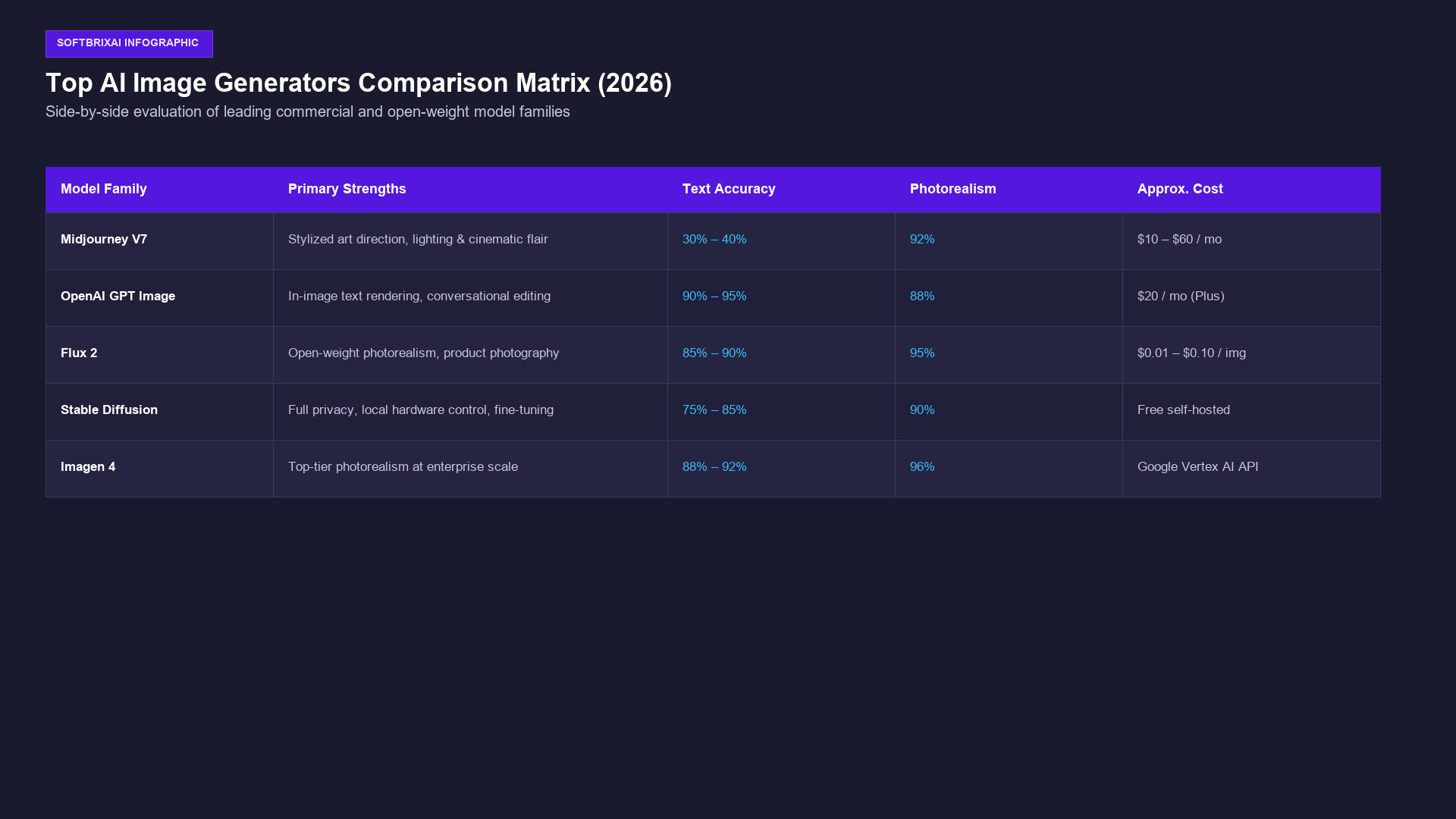 Top AI Image Generators Comparison Matrix 2026