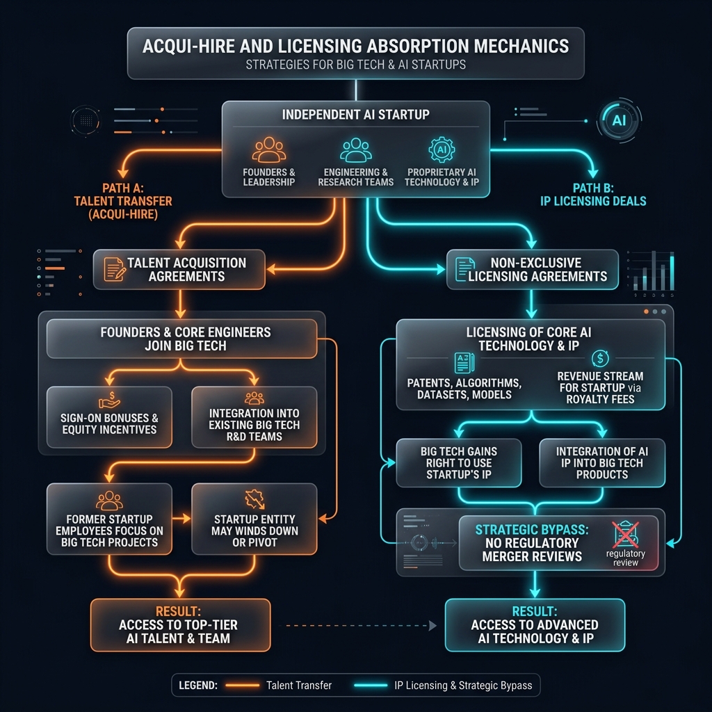 AI Startup Acqui-Hire and Licensing Absorption Mechanics Flowchart