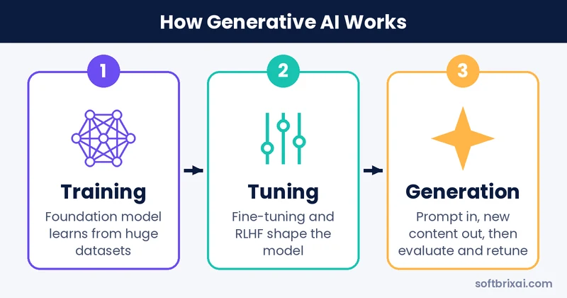 How generative AI works in three phases: training, tuning and generation