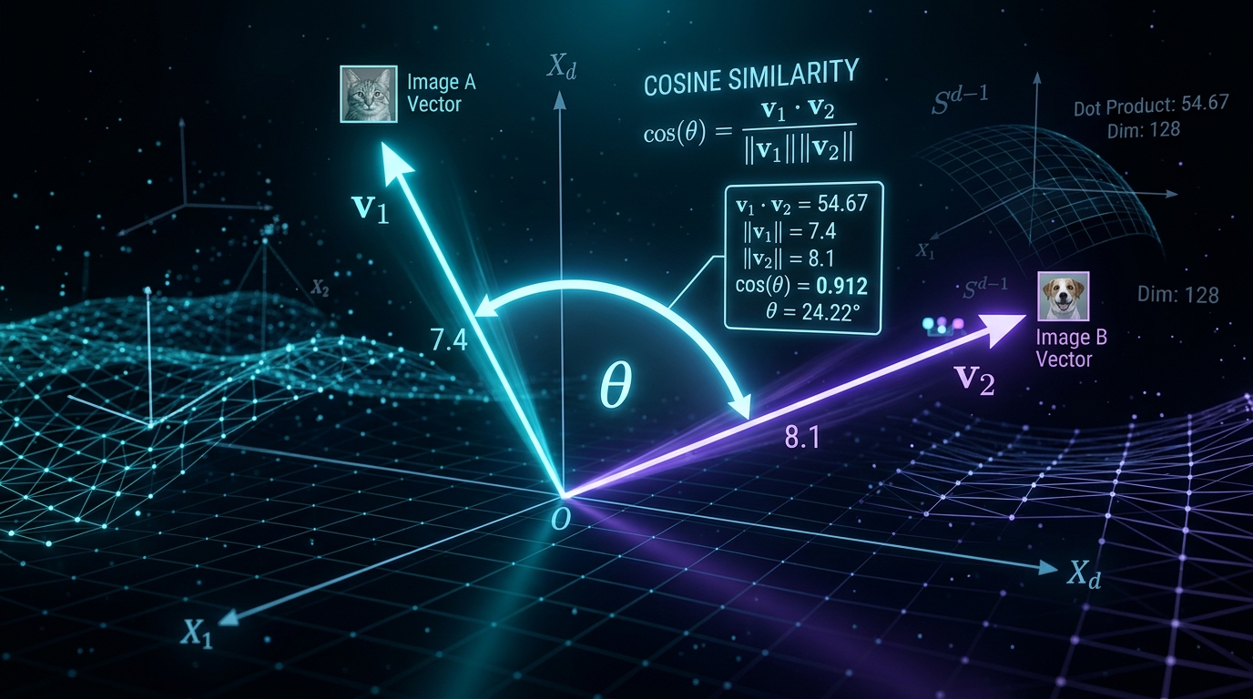 High-Dimensional Vector Embeddings and Cosine Similarity Diagram