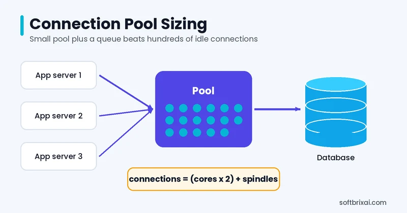 Optimize database connection pooling with the cores times 2 plus spindles formula