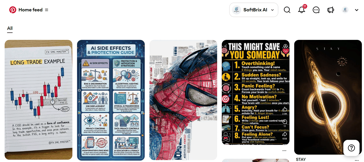 Pinterest home feed showing the kind of visually similar results a Pinterest visual similarity search returns