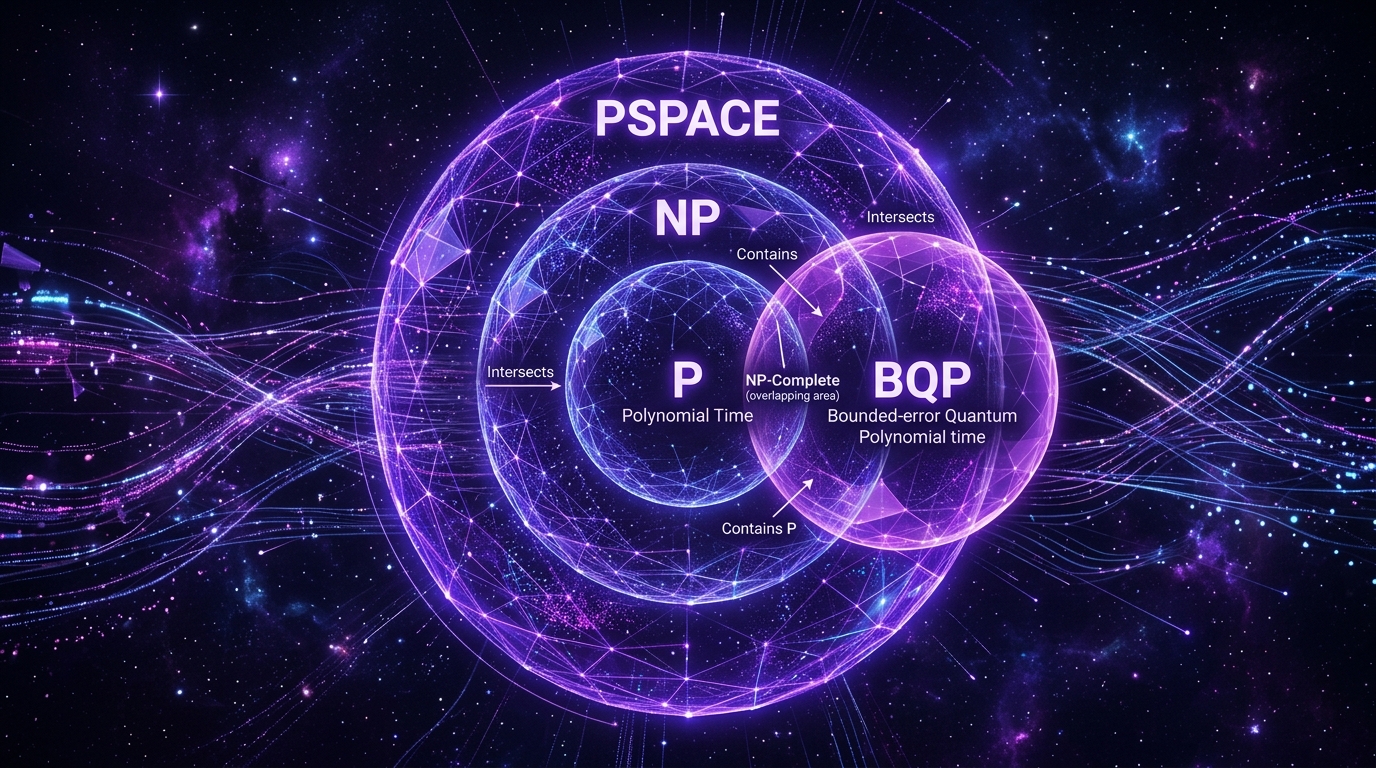 Computational Complexity Classes: P, NP, BQP (Quantum Polynomial Time), and PSPACE