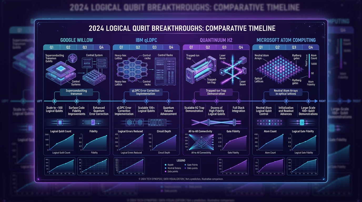 2024 Logical Qubit Scaling & Breakthroughs Timeline across QPU Modalities