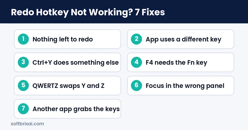 Redo hotkey not working checklist with 7 fixes