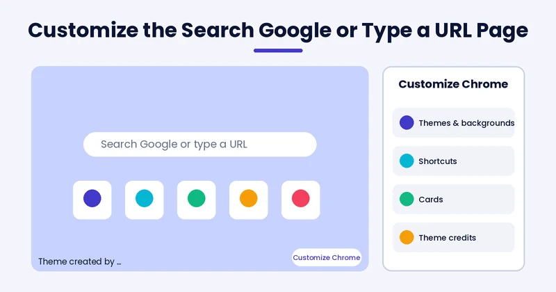 search google or type a url customize: Chrome new tab page themes, shortcuts and theme credits