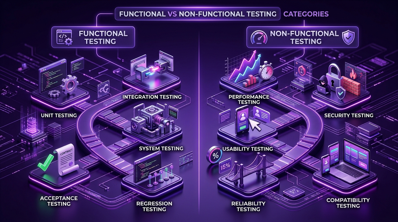 Functional vs Non-Functional Software Testing Categories Matrix