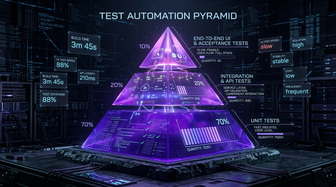 Test Automation Pyramid Diagram: Unit, Integration, and E2E Layers
