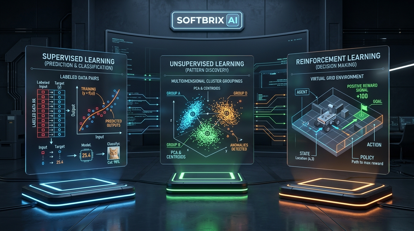 Three core paradigms of machine learning: Supervised, Unsupervised, and Reinforcement Learning