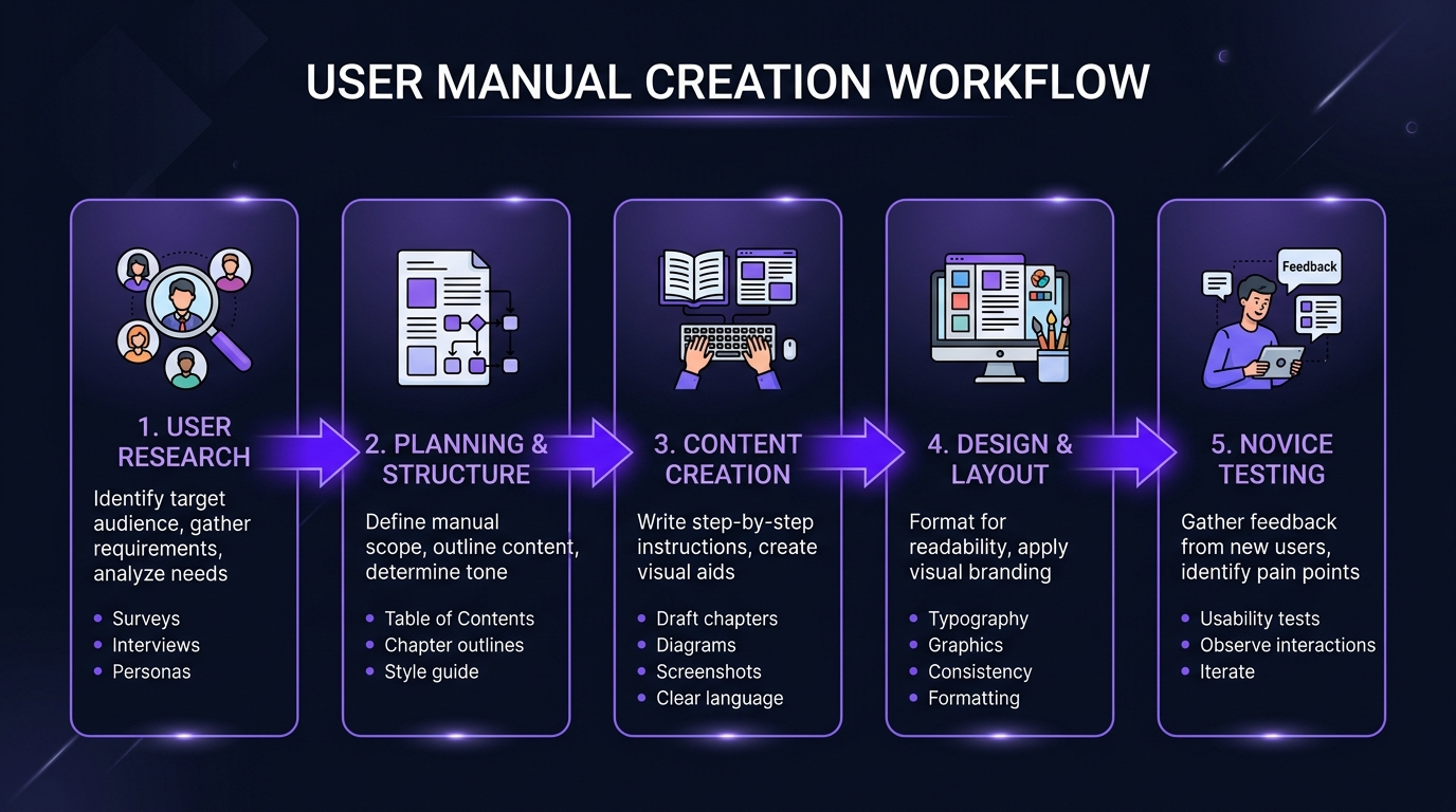 User Manual Creation Process Workflow Infographic