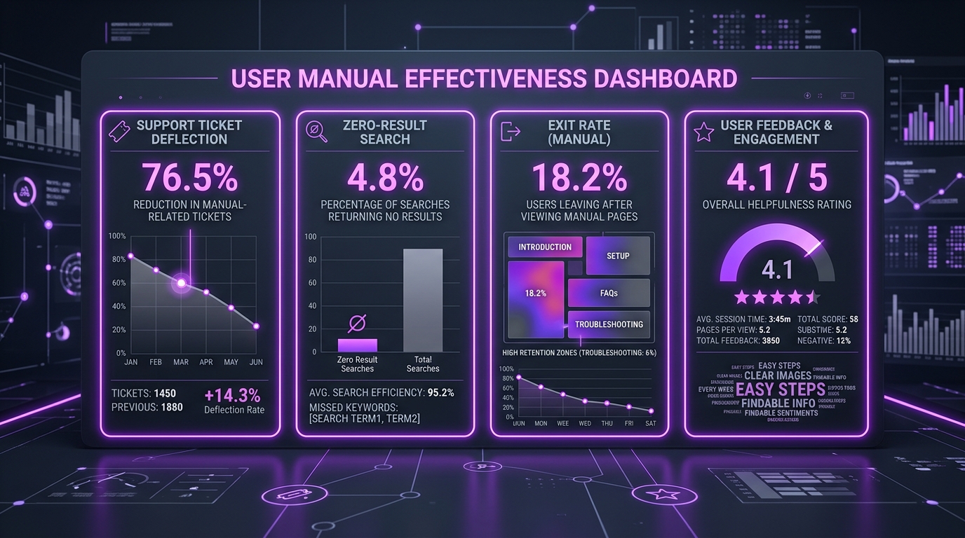 4 Core Metrics for User Manual Effectiveness Dashboard Diagram