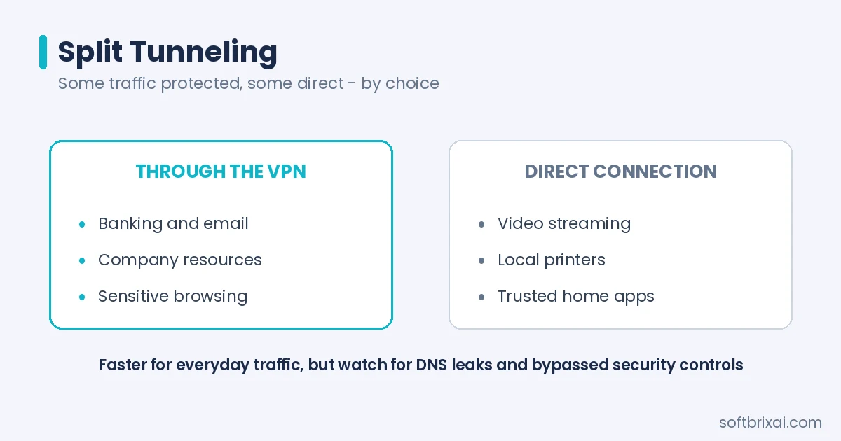 Split tunneling - sensitive traffic through the VPN, everyday traffic direct